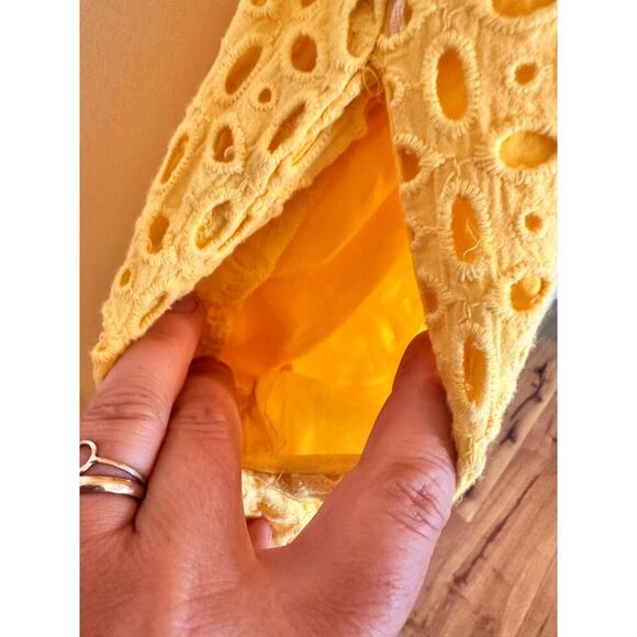 Anthropologie The Somerset Yellow Eyelet Mini Dress Small PETITE - Picture 8 of 10